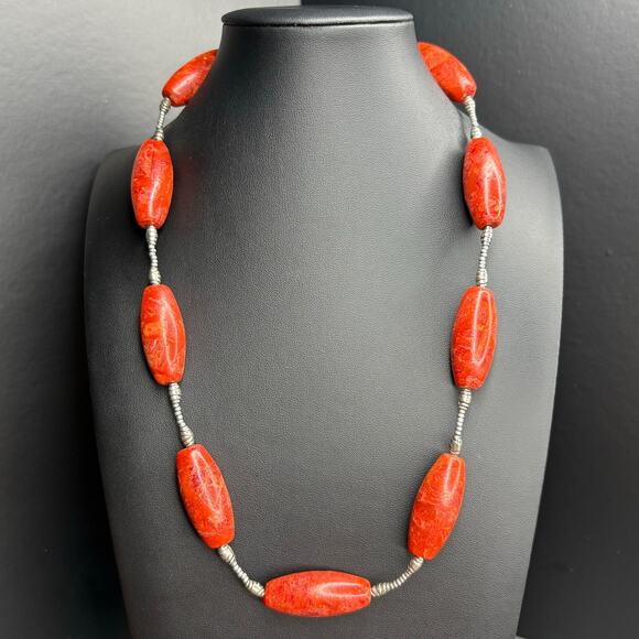 Sponge Coral Necklace Chunky Red Coral Necklace Genuine Sponge Coral 20" - Picture 1 of 4